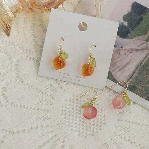 Trendy Cute Sweet Glaze Pink Orange Peach Earrings For Women Korean Fashion Crystal Fruit Earrings Jewelry Gift