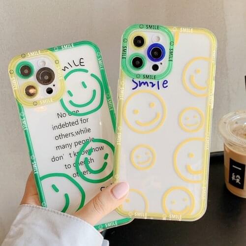 Cartoon Cute Smile Face Phone Case for IPhone 11 12 Pro Max XS Max X XR 7 8 Plus Transparent Letter Soft Tpu Shockproof Case