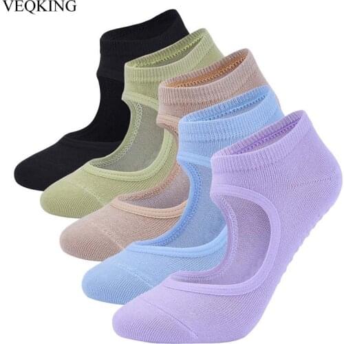 VEQKING Absorb Sweat Anti-Slip Yoga Socks,Women Backless Breathable Pilates Socks,Quick Dry Ballet Dance Fitness Gym Sports Sock