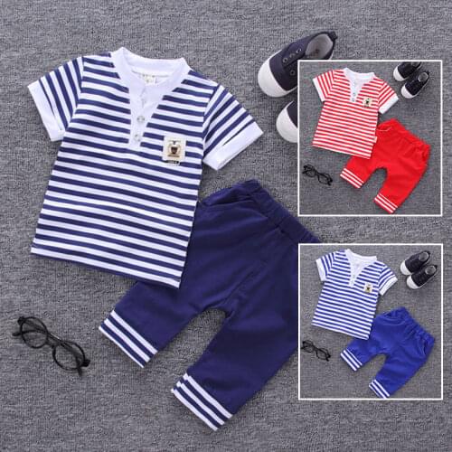 New Summer Baby Boys Clothes Cartoon Stripe Print Kids Clothing Sets Baby Boy Tracksuit Suits Toddler 2 Pcs Boys Clothes 1-4 Y