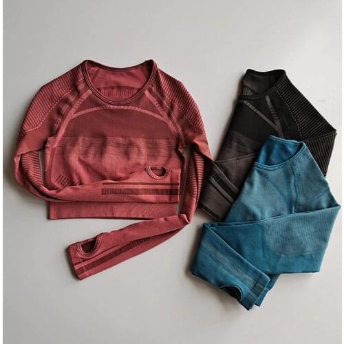 2020 New Women Seamless Yoga Shirts Long Sleeve Crop Top with Thumb Hole Running Fitness Workout Top Shirts Gym Clothing