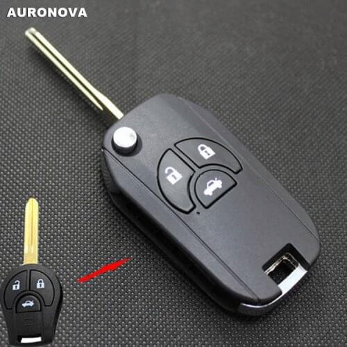 AURONOVA New Upgrade Flip Folding Key Shell for Nissan Sunny March Tiida Sylphy 3 Buttons Modified Remote Car Key Case