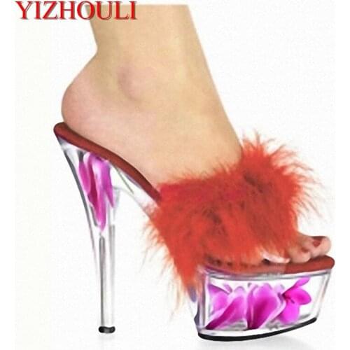 Brand Summer new Down charm shows 15 cm high shoes with cool slippers crystal wedding Dance Shoes