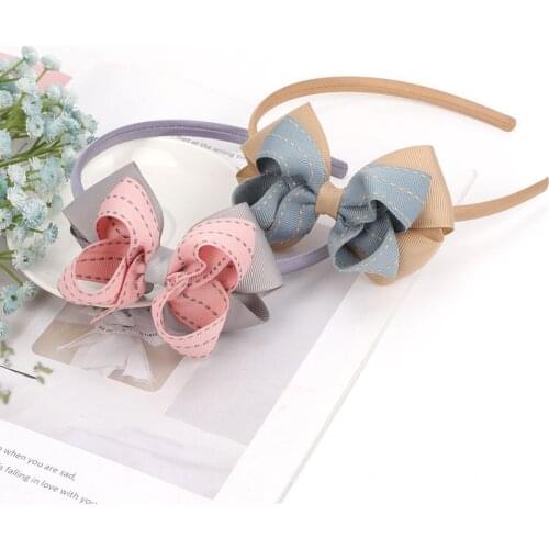 Solid Color Ribbon Hairband Double layer Bow Sweet Hair band Handmade Boutique Hairhoop Child Birthday Gift Kid Hair Accessories