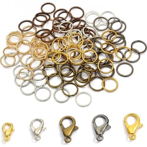 Wholesale 100Pcs 10 12 14 16mm Mix Color Lobster Clasp Hooks with Jump Rings Connectors for Bracelet Jewelry Findings Making DIY