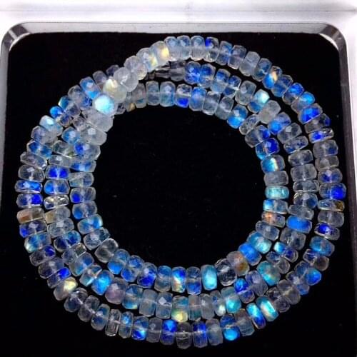 Genuine Blue Lights Natural Moonstone 3 Laps Abacus Beads Bracelets Women Female Stretch 7mm Crystal Necklace AAAAAA