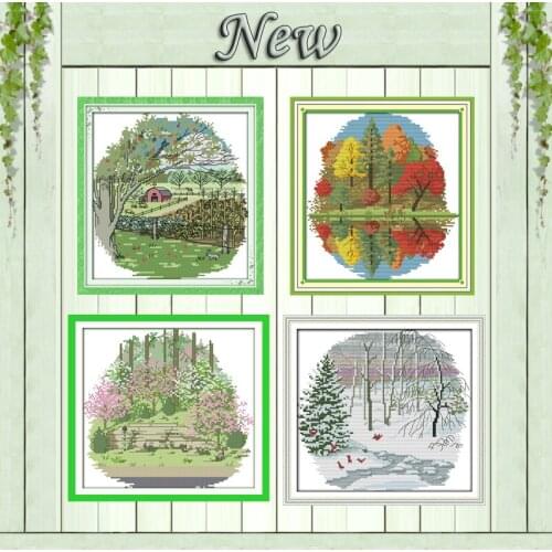 Suburban four seasons spring summer painting counted printed on canvas DMC 11CT 14CT Cross Stitch kit embroidery needlework Sets