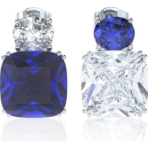 Luxury Square blue stone Created sapphire Gemstone Moissanite Drop Earrings Silver 925 Color Fine Jewelry Wholesale