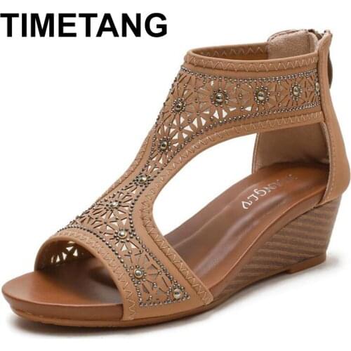 TIMETANGSummer Women Premium Orthopedic Open Toe Sandals Vintage Anti-slip Breathable Leather Casual Female Platform Retro Shoes