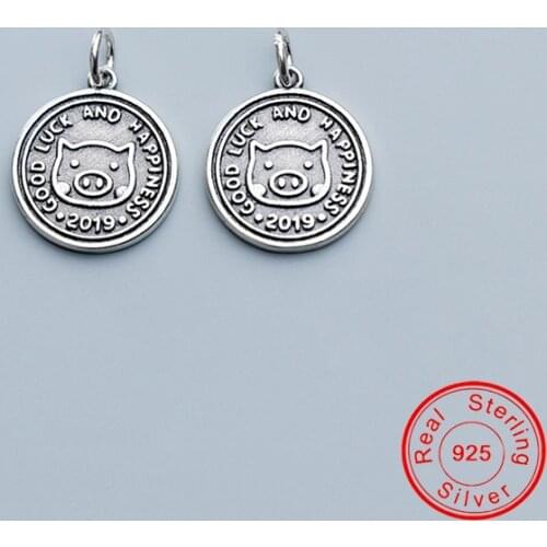 UQBing Handmade 925 Sterling Silver Charms DIY Jewelry Findings Frosted Silver Round Lucky Pig Letter Charms