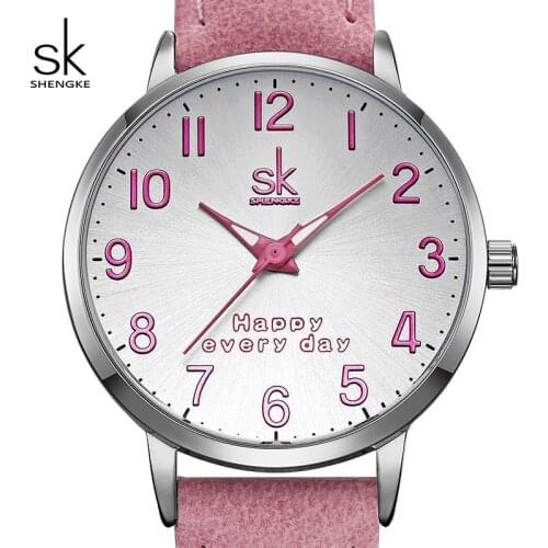 Shengke Creative Luminous Pointer Dial Women Leather Wrist Watch Reloj Mujer 2019 Ladies Quartz Watch Clock Montre Femme#k9005