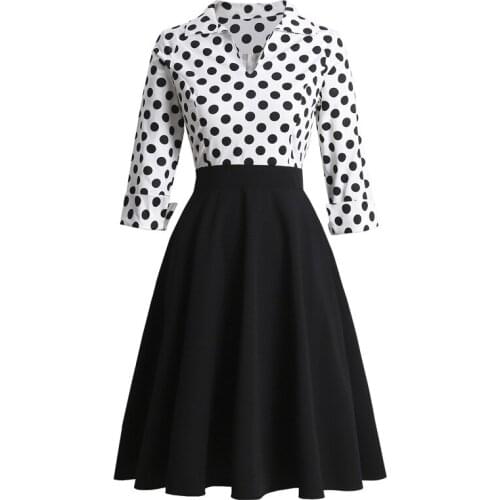 SISHION Hepburn Style Autumn Vintage Dress VD1612 3/4 Sleeve A Line Polka Dot Black Women Dresses