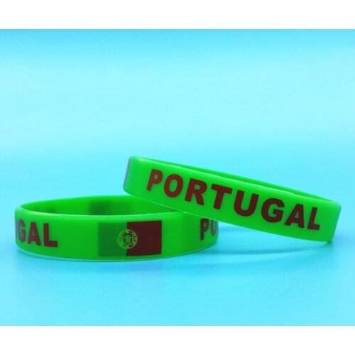100pcs Portugal Flag Sport Silicone Bracelet Print Country Rubber Wristband Men Women Wrist Strap Cuff Bangle Accessories Gifts