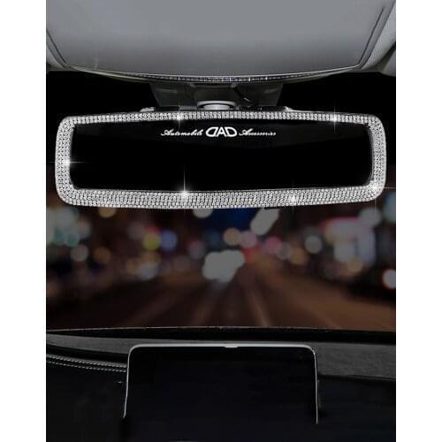 Rhinestone Car Interior Rearview Mirror Decor Diamond Ornament Rear View Mirror Cover Charm Crystal Bling Women Auto Accessories