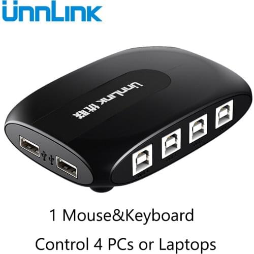 Unnlink USB 4 Port Synchronous Controller USB KM Hot Key Switch 1 Set of Keyboard Mouse Control 4 PCs/computer/Laptops/Tables