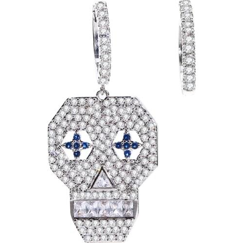 Punk Rock Hiphop Skeleton Skull Earrings for Women Silver Color Gold Copper CZ Earrings Kolczyki Pendientes Calavera Mujer Moda