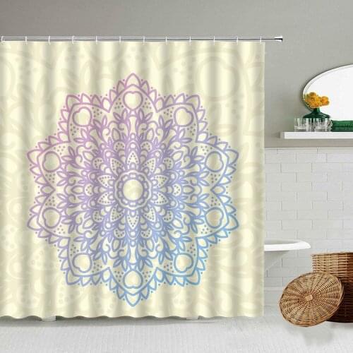 Indian Mandala Pattern Bathroom Waterproof Shower Curtain Geometric Yellow Background With Hook Screen Home Decoration Washable