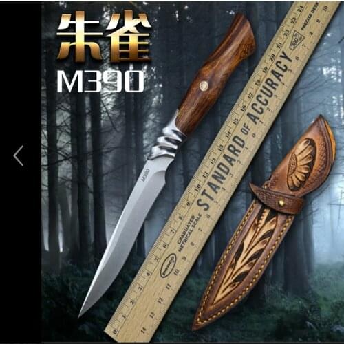 High Quality M390 Steel Handmade Fixed Blade Knife Outdoor Tools Tatical Camping Hunting Straight Knife Carved Leather Sheath