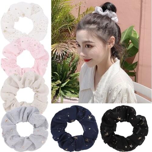Women Fashion Sweet Star Print Large Intestine Hair Rope Breathable Chiffon Elastic Hairband DIY Clothing Decoration Photo Props