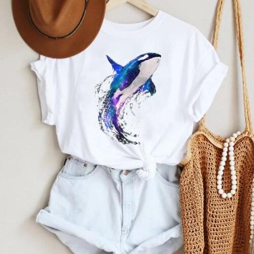 Female Tshirts Clothes T-Shirt Women Cartoon Watercolor Ocean Beach New Printing Summer Lady Print Tee Graphic T Top