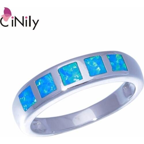 CiNily Silver Plated Created Blue Fire Opal Wholesale for Women Jewelry Birthday Gift Ring Size 6.5-8.5 OJ9350