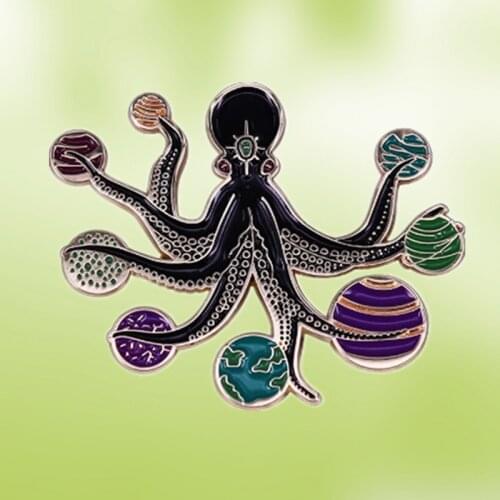 Cosmos Octopus Solar System Planets Stars Enamel Pin Tentacle galaxy nature Ocean Animals Accessories Brooch jewelry