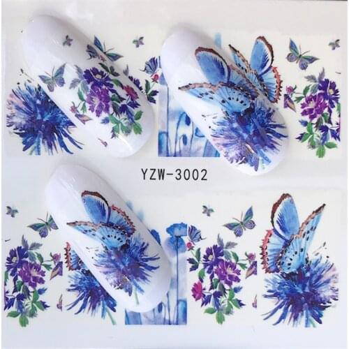 YWK 1 Sheet Blue Flower / Butterfly / Dream Catcher Nail Decals for Watermark Manicure Polish Nail Sticker 32 Styles for Choose