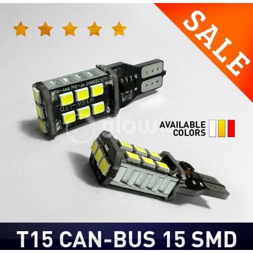 1pc New T15 15SMD 7.5w W16W LED Light Car LED NO ERROR Back UP light rear Lamp white Car styling GLOWTEC
