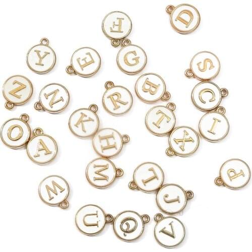 10pcs 12mm Round White Enamel Alphabet Charms Capital Letter Beads Initial Pendants For Jewelry Making DIY Bracelet Earrings
