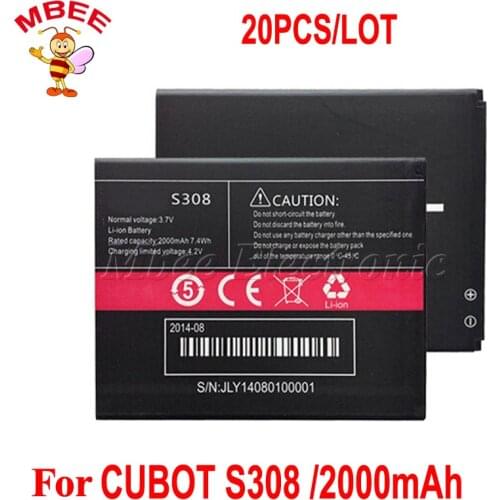 20PCS/LOT For CUBOT S308 battery 2000mAh Original Replacement Accessory For S308 Batterie Bateria