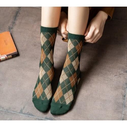 6 Pairs/Lot Classic Scotland Style Rhombus Plaid Socks High-Quality Autumn Winter Casual Business Comfortable Cotton Socks