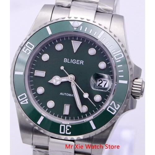 Bliger 40mm Automatic Mechanical Men Watch Luxury Brand Sapphire Crystal Watch Luminous Waterproof Calendar Wristwatch Men