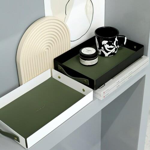 Storage Tray White Rectangle Nordic Retro Handle Leather Makeup Organizer Tray Dessert Plate Jewelry Display Home Kitchen Decor