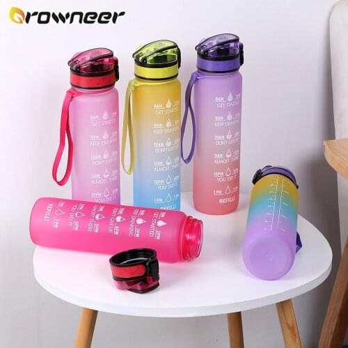 1L Tritan Material Water Bottle with Time Marker BPA Free Frosted Leakproof Portable Reusable Cup For Outdoor Sports Fitness