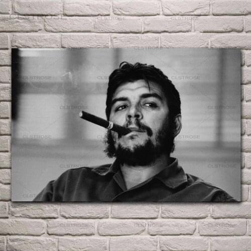 Che Guevara Portrait Poster Smoking Black and White Canvas Painting On The Wall Living Room Room Home Modern Decoration Picture