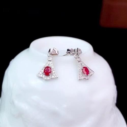 CoLife Jewelry Fashion Silver Gemstone Earrings for Daily Wear 3mm*5mm Natural Ruby Stud Earrings 925 Silver Ruby Jewelry