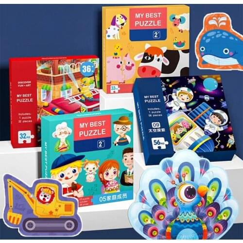 Big Size Baby Toy Montessori wooden Puzzle Cartoon Puzzle Animal Cognition Early Learning Educational Toy Gift Family Party Game