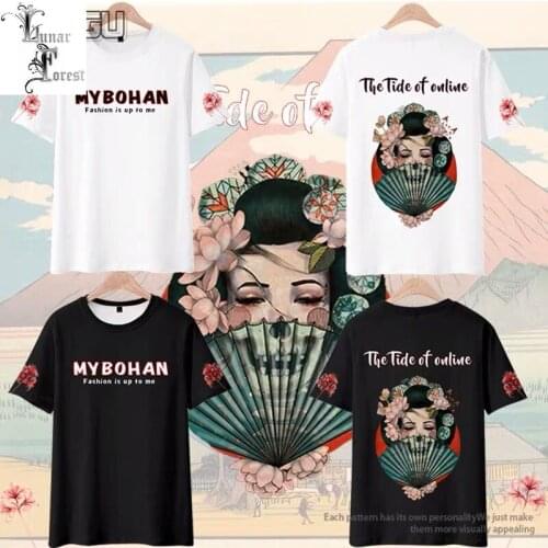 Japanese Geisha 3D Printing T-shirt Summer Fashion Round Neck Short Sleeve Popular Streetwear Plus Size