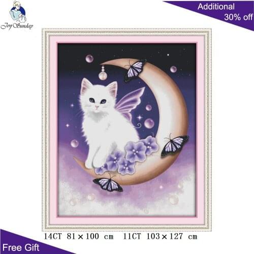 Joy Sunday Cat Moon Angel Cross Stitch D335 14CT 11CT Stamped and Counted Home Decoration The Cat Angel of the Moon Cross Stitch