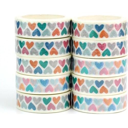 10pcs/lot Decorative Cute Pink Blue Heart Washi Tapes Paper DIY Scrapbooking Stickers Japanese Masking tape Wholesale Stationery