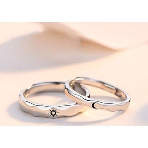2 Pieces/Set Wave Couple Rings Fashion Wedding Bride Bridegroom Jewelry Sun Moon Stainless steel Rings for Best Friends Gifts