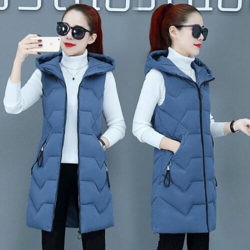 Fashion New Autumn Winter Long Cotton Vest Women Jacket Korean Hooded Sleeveless Coat Slim Warm Ladies Waistcoat Plus Size 3XL