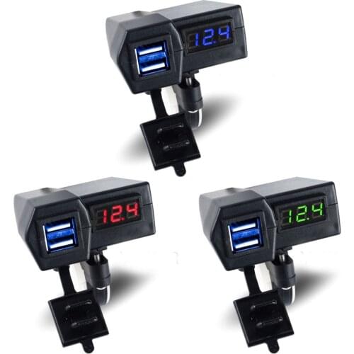 Motorcycle mobile phone charger waterproof digital display voltage 12V modified dual usb with switch accessories
