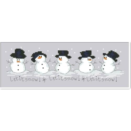 Let it snow cross stitch kit cartoon winter snowman 14ct silver grey unprint canvas cotton silk thread embroidery