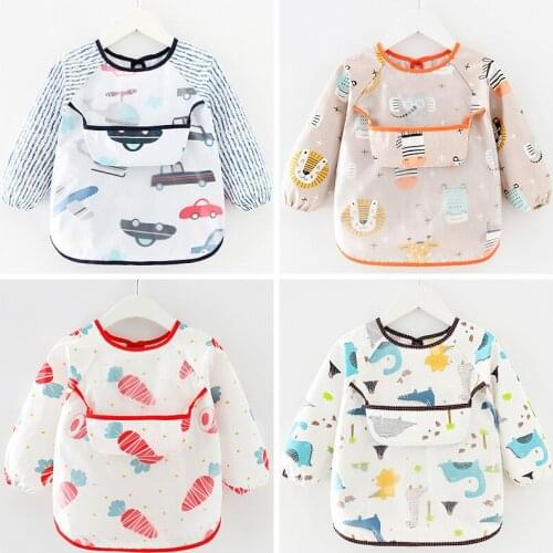 Cute Cartoon Baby Bibs Waterproof Infant Eating Children Drawing Long Sleeve Apron Burp Cloth Baby Feeding Bib Accessories 0-2Y