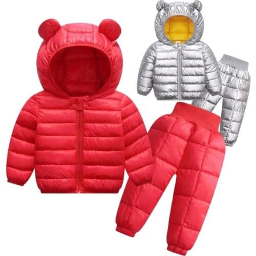 2021 New Childrens Winter Cotton-Padded Jacket Suit Plus Velvet Baby Clothes Girl Boy Costume Warm Hoodies + Trousers 2Pcs Set