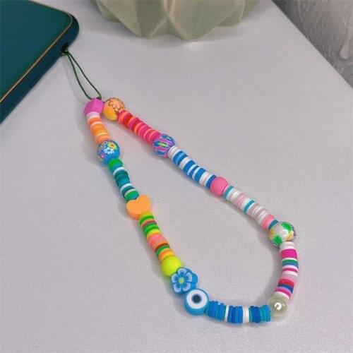 New Boho Clay Beads Mobile Phone Chain CellPhone Strap Anti-Lost Lanyard For Women Summer Jewelry DIY