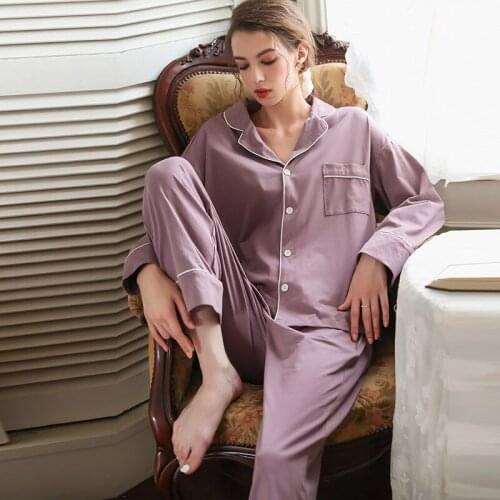 Pajama Set Ladies Loungewear Casual Classic Pajamas Women Minimalist Design Sleepwear Purple Pink Beige 3 Color