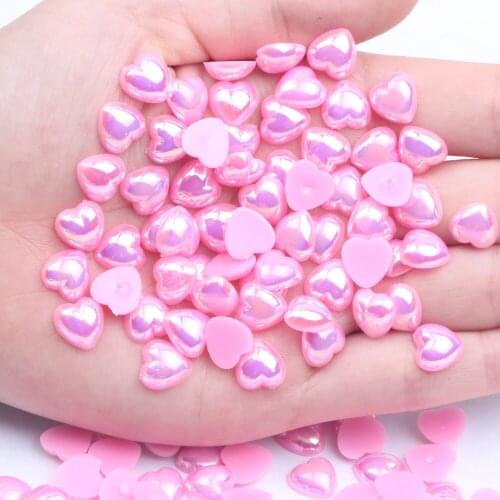 Flatback Half Pearls Imitation Heart Shape 12mm 200pcs Glue On Resin Pearls AB Colors Scrapbook Wedding Cards Nail Jewelry