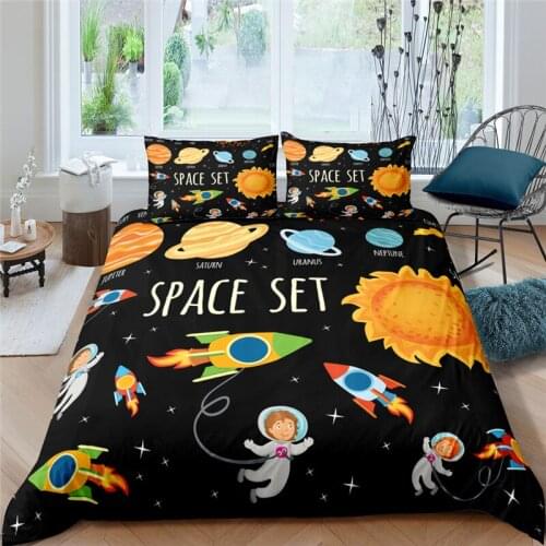 Luxury 3D Cartoon Planet Print 2/3Pcs Kids Bedding Set Duvet Cover Pillowcase Home Textile for Boys/Teens Queen and King Size